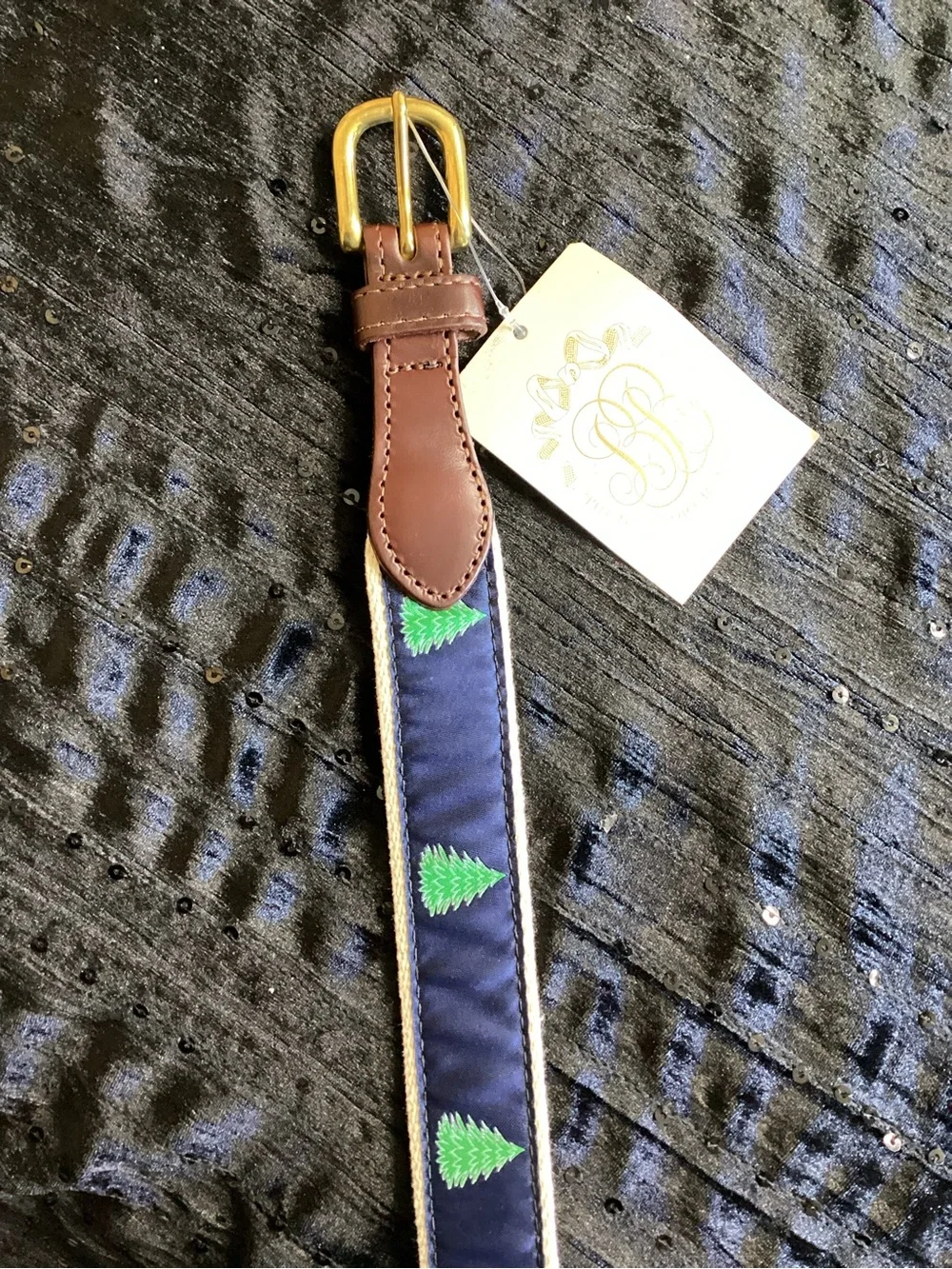 The Beaufort Bonnet Company Brown Leather Pine Tree Belt with Gold Buckle 24/60